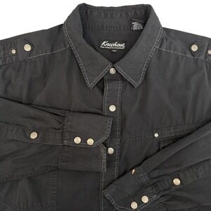 Knockout Men's Shirt Large Black Tribal Wolf Embroidery Y2K Mall Goth Distressed